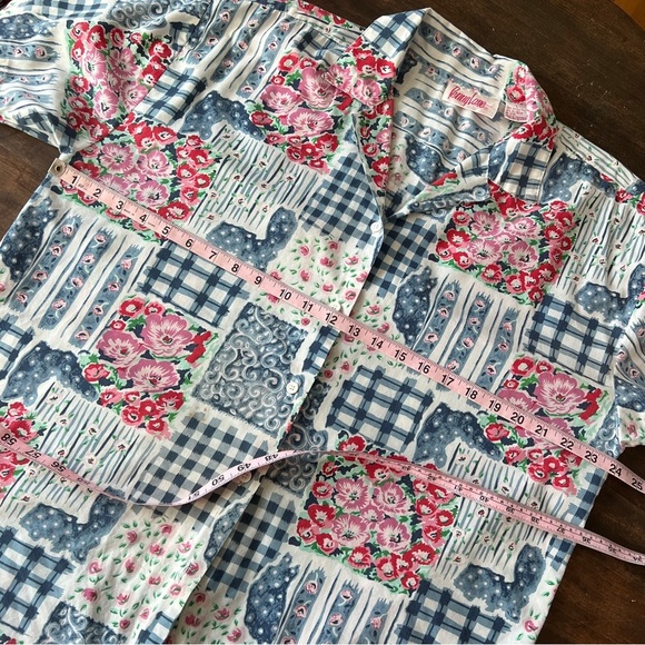 Vintage PennyLane Patchwork Look Button Front Short Sleeve Top Large Flawed - Picture 6 of 13